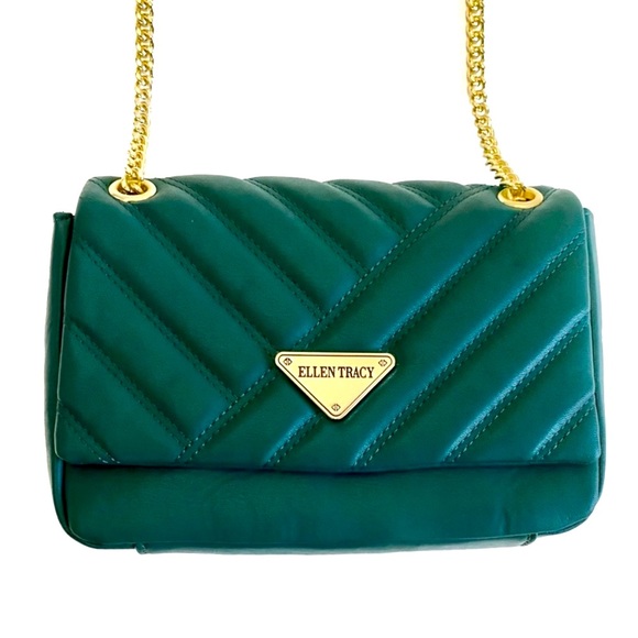 Ellen Tracy Handbags - ELLEN TRACY Emerald Gold Chain Crossbody Bag NWT